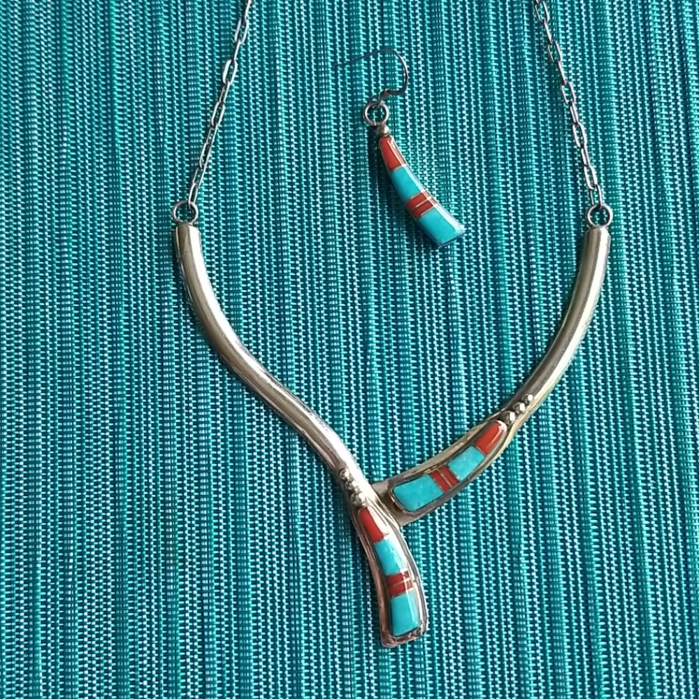 Sterling turquoise coral necklace